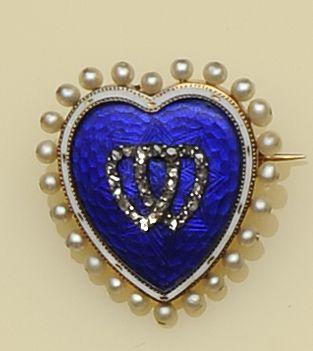 Late Victorian diamond, pearl and enamel brooch